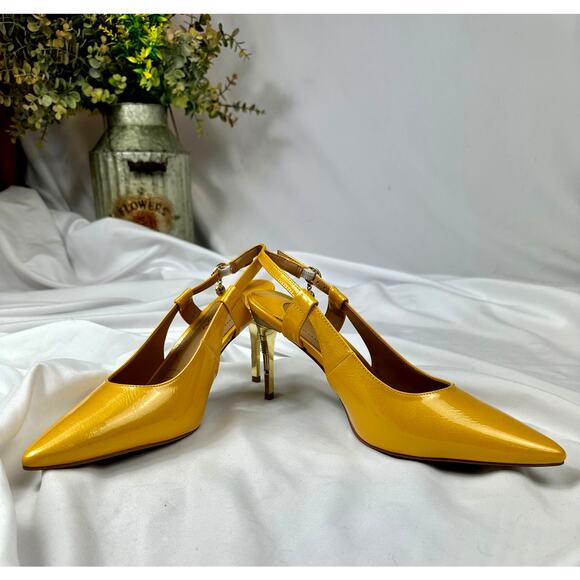 J. Reneé Sirmati Slingback Pointed Toe Pump Marigold Yellow Patent 8.5 - Picture 3 of 16